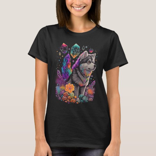 Esoteric Husky Dog Crystals Cute Illustration  2 T-shirt (Voorkant)