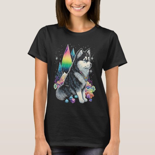 Esoteric Husky Dog Crystals Cute Illustration T-shirt (Voorkant)