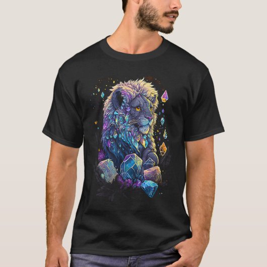 Esoteric Lion Crystals Cute Illustration T-shirt (Voorkant)