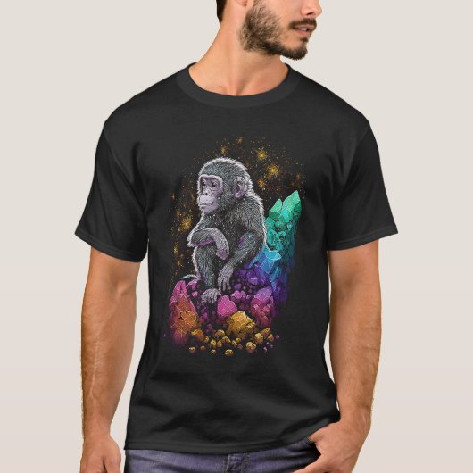 Esoteric Monkey Ape Crystals Cute Illustration T-shirt (Voorkant)