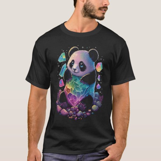 Esoteric Panda Crystals Cute Illustration T-shirt (Voorkant)