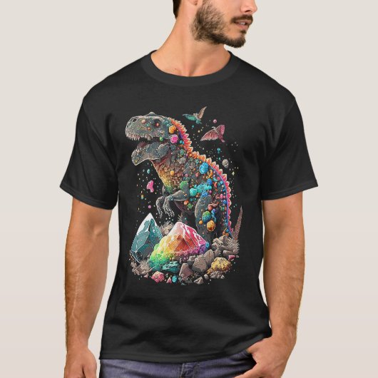 Esoteric Rex Trex Crystals Cute Illustration Premi T-shirt (Voorkant)