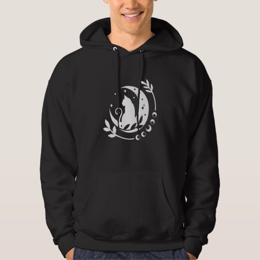 Esoteric Spiritual Cat Moon Line Hoodie (Voorkant)