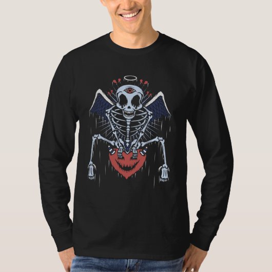 Esoteric Spiritual Skeleton Angel wings heart T-shirt (Voorkant)