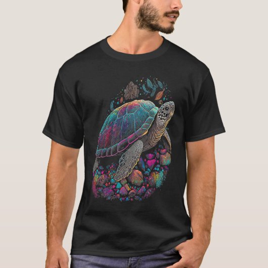 Esoteric Turtle Pet Crystals Cute Illustration T-shirt (Voorkant)