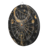 Esoterische nachtelijke hemel zwart en goud dartbord (Voorkant Rechts)