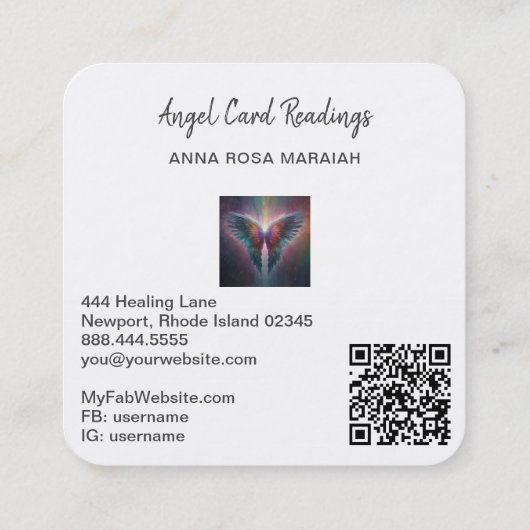 ** Esoterische QR Mystieke Regenboog Engel Vleugel Vierkante Visitekaartje (Achterkant)