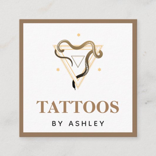 Esoterische slang bruin Tattoo artistieke sociale  Vierkante Visitekaartje (Voorkant)