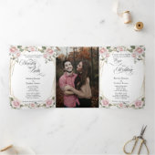 Español Engels Rosas Blush Roze Rozen Drieluik Uitnodiging (Binnen)