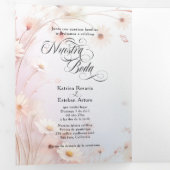Español Engels Roze Daisies Margaritas Rosas Drieluik Uitnodiging (Binnenzijde eerst)