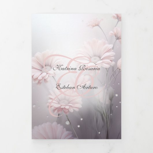 Español Engels Roze Daisies Margaritas Rosas Drieluik Uitnodiging (Cover)