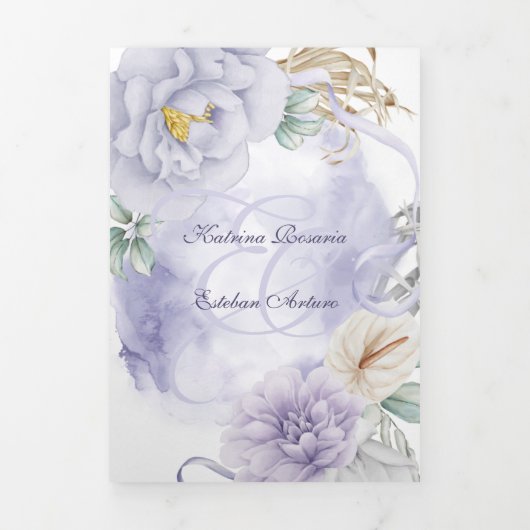 Español English Flores Lila Lila Flowers Drieluik Uitnodiging (Cover)