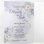 Español English Flores Lila Lila Flowers Drieluik Uitnodiging (Binnenzijde eerst)