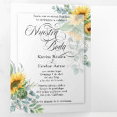 Español English Sunflower Girasoles Amarillos Drieluik Uitnodiging (Binnenzijde eerst)