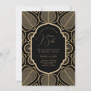 Espanol Invitación Boda Elegant Black Gold Wedding Kaart