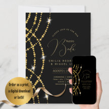 Espanol Invitación Boda Elegant Black Gold Wedding