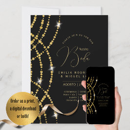 Espanol Invitación Boda Elegant Black Gold Wedding Kaart