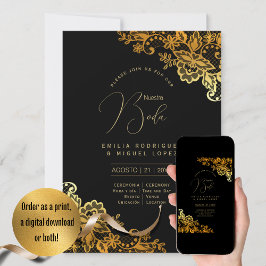 Espanol Invitación Boda Elegant Black Gold Wedding Kaart