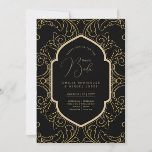 Espanol Invitación Boda Elegant Black Gold Wedding Kaart