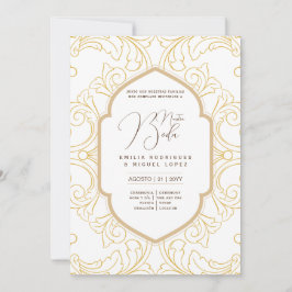 Espanol Invitación Boda Elegant White Gold  Kaart
