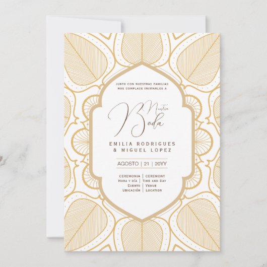 Espanol Invitación Boda Elegant White Gold  Kaart (Voorkant)