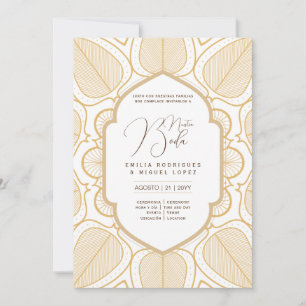 Espanol Invitación Boda Elegant White Gold  Kaart