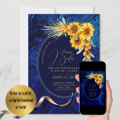 Espanol Invitación Boda Rustic Blue Sunflower Inv Kaart
