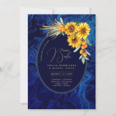 Espanol Invitación Boda Rustic Blue Sunflower Inv Kaart (Voorkant)