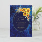 Espanol Invitación Boda Rustic Blue Sunflower Inv Kaart (Staand voorkant)