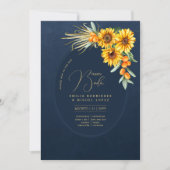 Espanol Invitación Boda Rustic Blue Sunflower Kaart (Voorkant)
