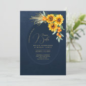 Espanol Invitación Boda Rustic Blue Sunflower Kaart (Staand voorkant)