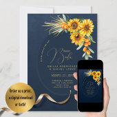 Espanol Invitación Boda Rustic Blue Sunflower Kaart