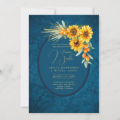 Espanol Invitación Boda Rustic Blue Sunflower Kaart (Voorkant)