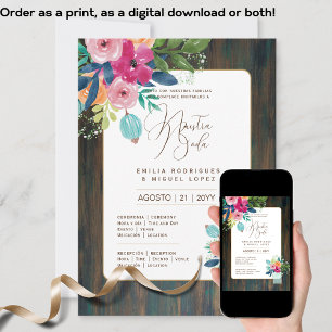 Espanol Invitación de Boda Floral Wedding Rustic I Kaart