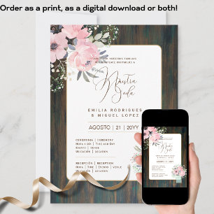 Espanol Invitación de Boda Floral Wedding Rustic I Kaart