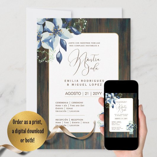 Espanol Invitación de Boda Floral Wedding Rustic I Kaart