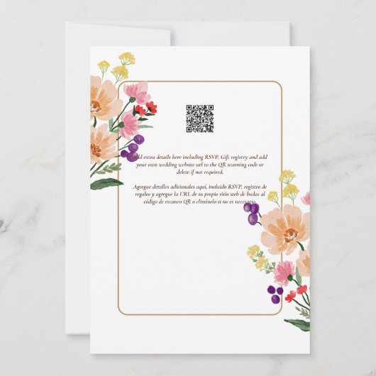 Espanol Trouw Uitnodiging Zomer Bloemen Bruiloft (Achterkant)