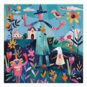 Espantapájaros Alegre: Paisaje Folk y Naive. Perfect Poster (Voorkant)