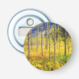 Espenbomen in de herfst in de Rockies Button Flesopener