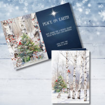 Espenbomen in de winter met kerstboomkaart