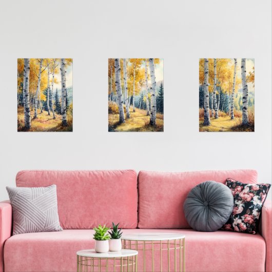 Espenbomen Set van 3 Prints, Triptiek, Waterverf  (Woonkamer)
