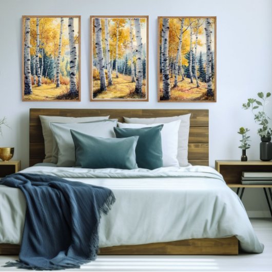 Espenbomen Set van 3 Prints, Triptiek, Waterverf