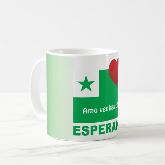 Esperanto / "Amo venkas Mitchion", Koffiemok (Voorkant links)