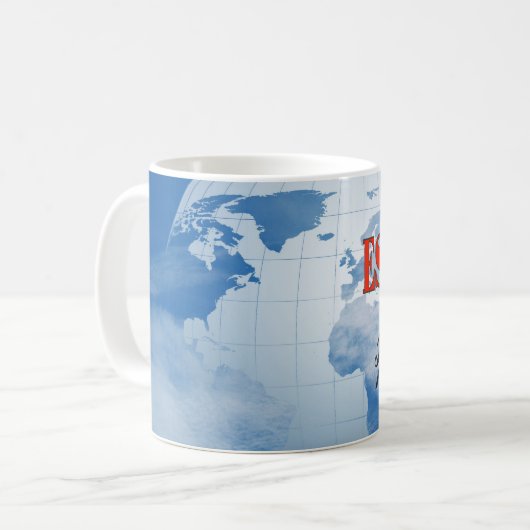 Esperanto hier gesproken over troebele aarde koffiemok (Voorkant links)