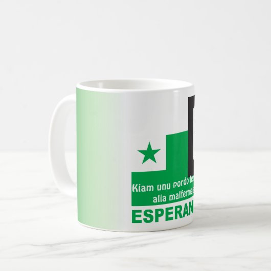 Esperanto/"Kiam unu pordo fermas, alia malfermas" Koffiemok (Voorkant links)