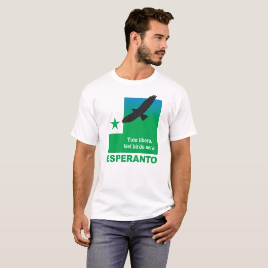 Esperanto / "Tute libera, kiel birdo aera" T-shirt (Voorkant volledig)