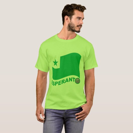 Esperanto wavy flag+text en zamenhof, t-shirt (Voorkant volledig)