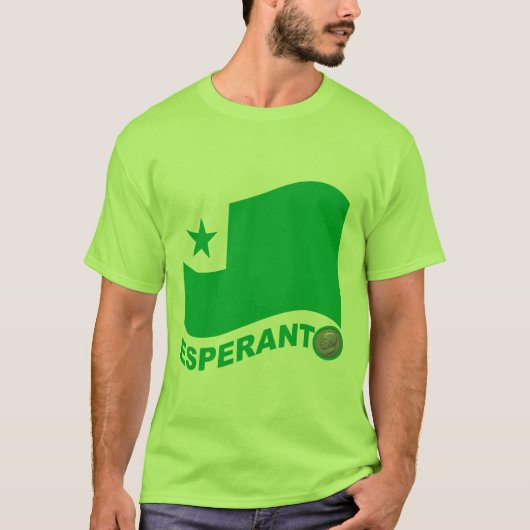 Esperanto wavy flag+text en zamenhof, t-shirt (Voorkant)