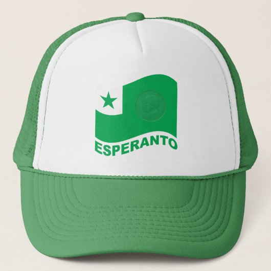 Esperanto wavy flag+text en zamenhof, trucker pet (Voorkant)