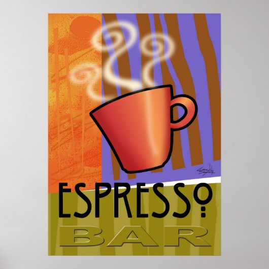 Espresso Bar | oranje lila olijfgroen Poster (Voorkant)